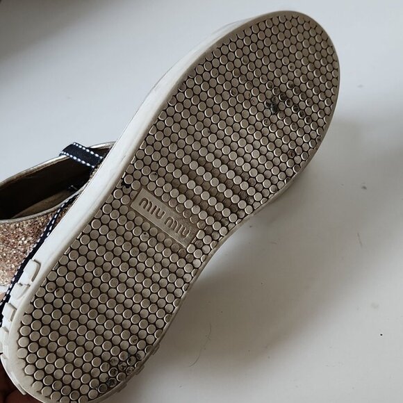 MIU MIU | Glitter Sneakers with Patches, Gold Size 35 MSRP: $650.00 - Picture 6 of 8